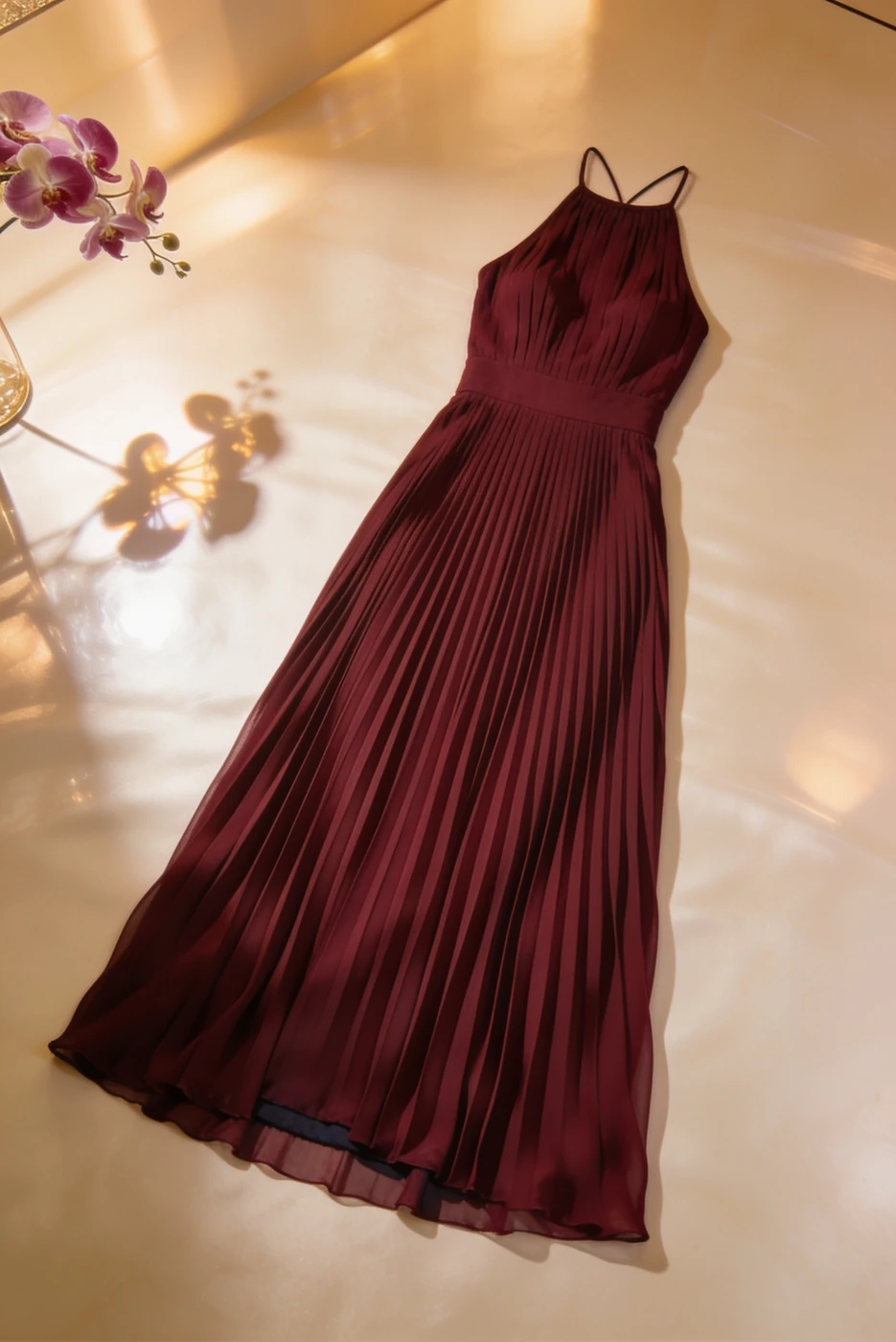 Garnet Pleat Halter Dress — whole product illustration