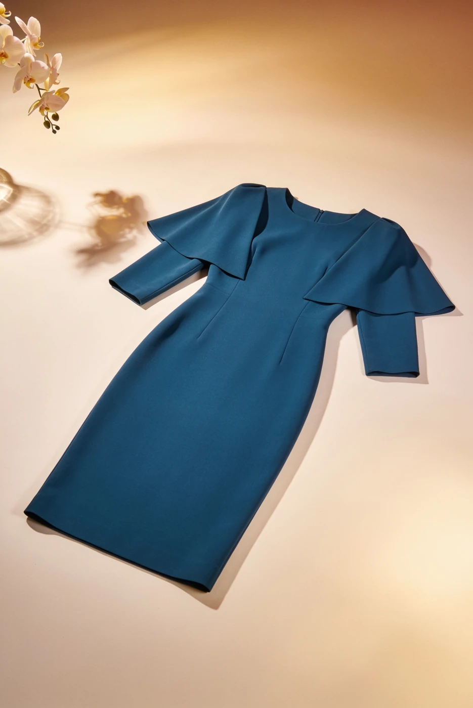 Petrol Cape-Shoulder Dress — whole product illustration